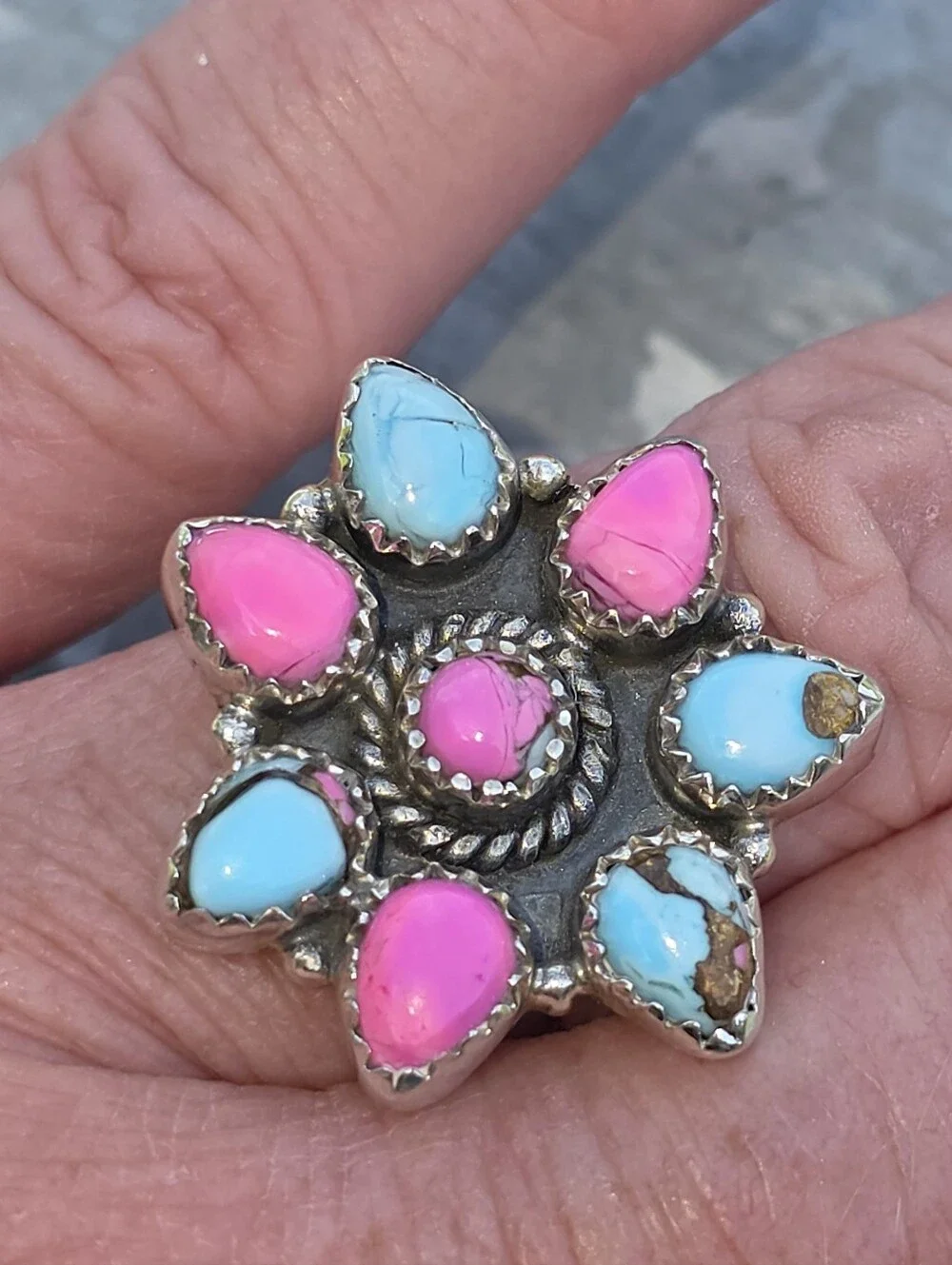 Cotton Candy Turquoise Gemstone Ring In 925 Sterling Silver (Adjustable)